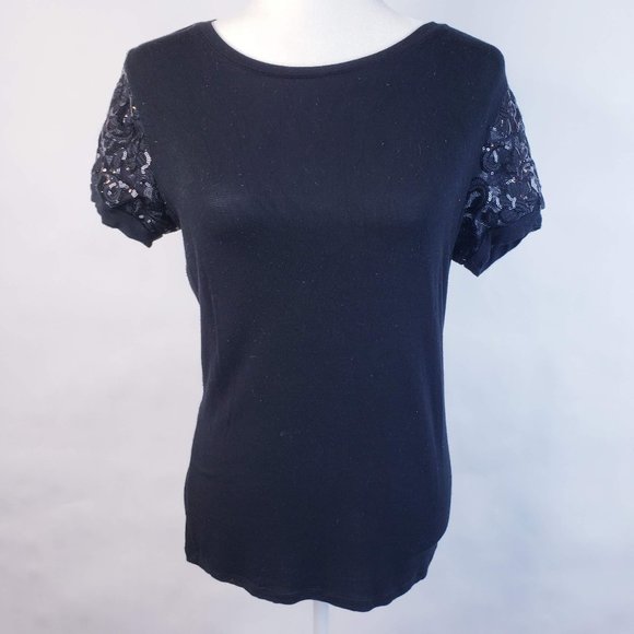 Totto Black Blouse Sequin Embroidered Sleeve Small - Picture 2 of 7